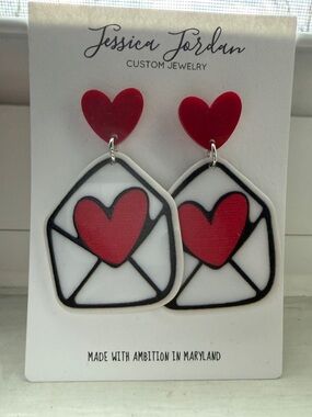 Red Heart Envelope Drop Earrings